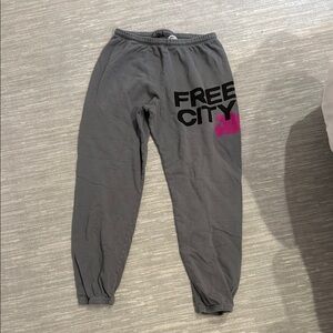FREECITY | Cotton Logo Sweatpants | Gray and Pink | Size Small
